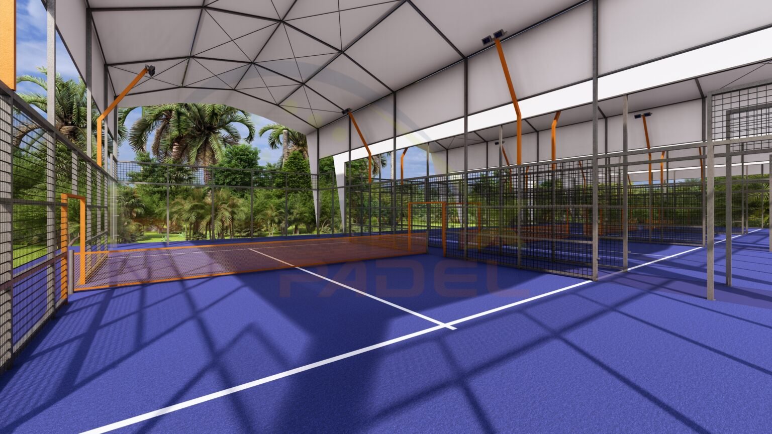 Contoh desain 3D kanopi lapangan padel