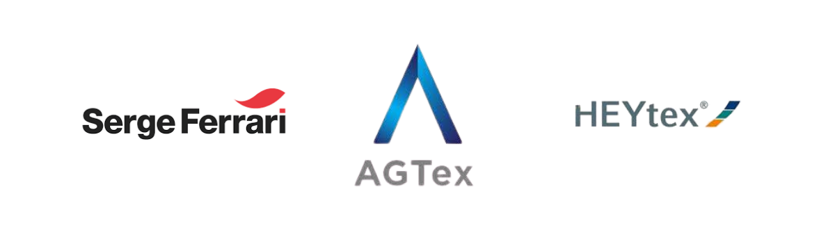 Logo material kanopi Serge Ferrari, Agtex, dan HeyTex